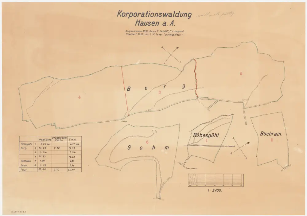 Hausen am Albis: Genossenschaftswaldungen Hausen, Heisch und Ebertswil: Genossenschaftswaldung Hausen mit Rüebigsbüel (Rüberspühl, Rübespühl), Berg, Buechrain, Gom (Gohn, Guhm); Grundriss