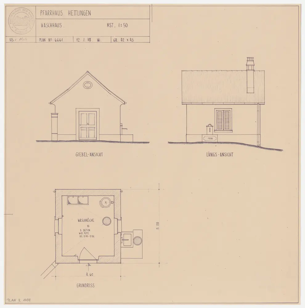 Hettlingen: Waschhaus; Grundriss und Ansichten