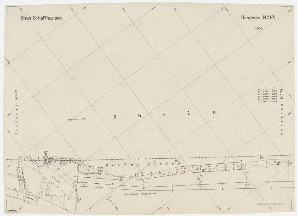 Grenze zwischen den Kantonen Zürich und Schaffhausen beim Rhein von Neuhausen SH bis Büsingen (Deutschland): Bei der Schiffswerft; Grundriss (Nr. 6 b, Punkte 25 - 25 b)