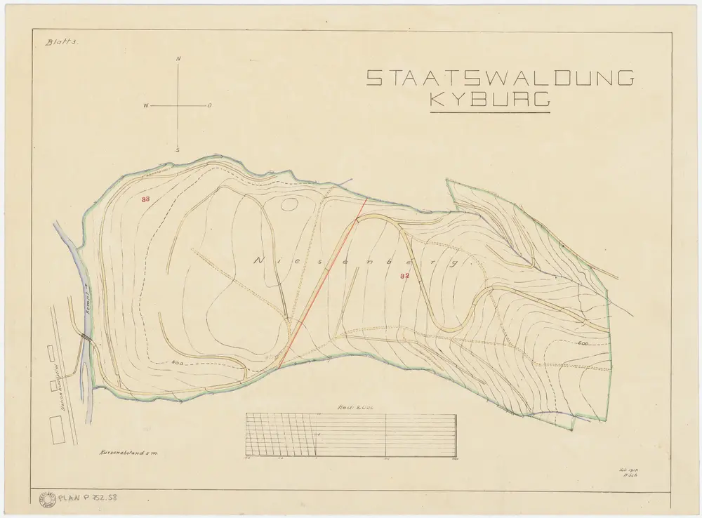 Kyburg, Töss, Illnau-Effretikon (damals Illnau), Schlatt: Staatswaldung: Töss: Niesenberg; Grundriss (Blatt 3)