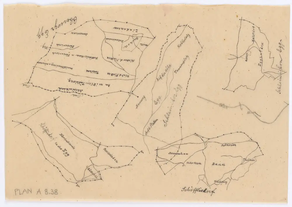 Vorlagen für die Topographische Karte des Kantons Zürich (Wild-Karte): Bezirk Dielsdorf: Kartenbild-Pausen für Grenzen: Schöfflisdorf und Schleinikon