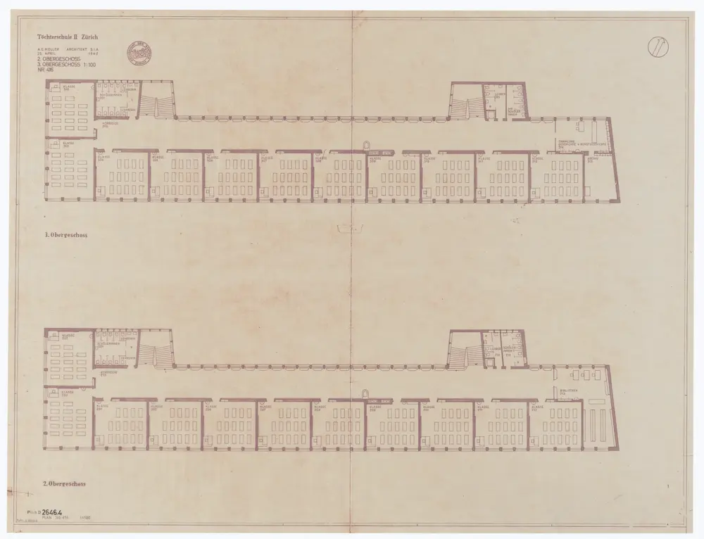 Kantonsschule Hottingen (Töchterschule II Zürich) und Kantonsschule Hottingen: Grundrisse: Kantonsschule Hottingen (Töchterschule II Zürich): 2. und 3. Stock; Grundrisse