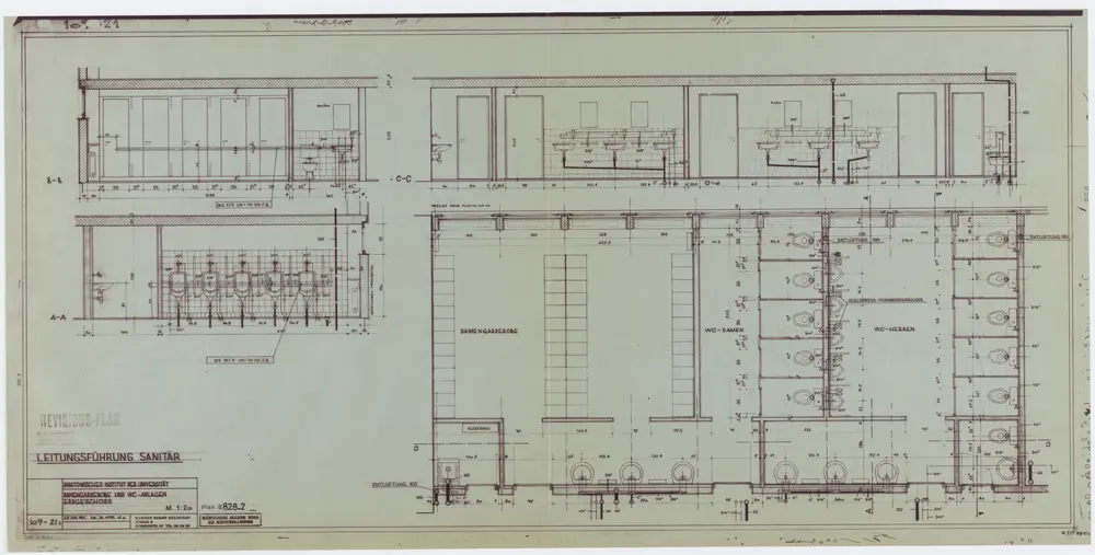 Zürich: Universität, Anatomie: Verbindungsbau, Sanitär-Leitungsführung, Damengarderobe und WC-Anlagen; Erdgeschoss