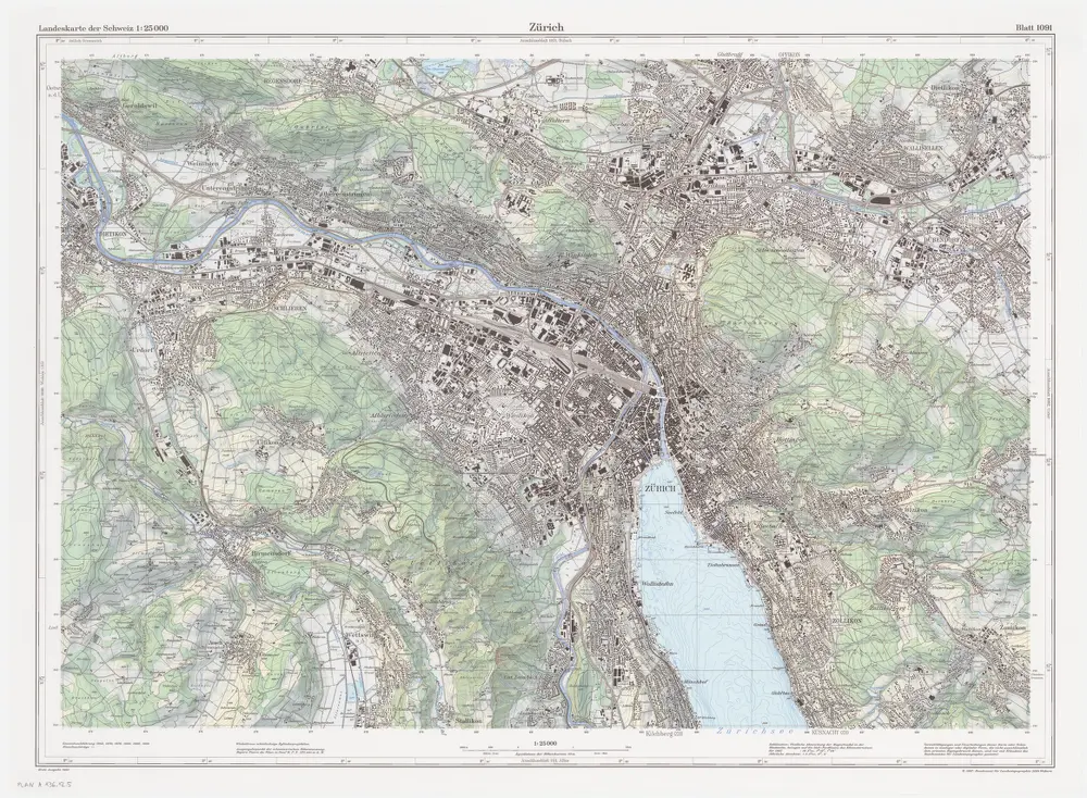 Landeskarte der Schweiz 1 : 25000: Den Kanton Zürich betreffende Blätter: Blatt 1091: Zürich