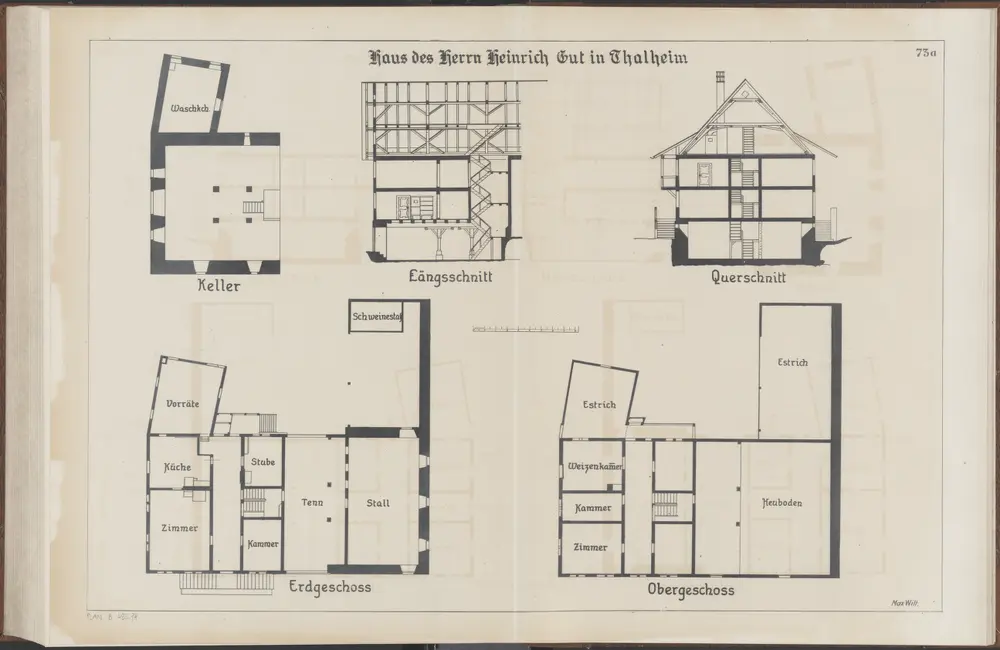 Das Bauernhaus im Kanton Zürich: Thalheim an der Thur: Haus von Heinrich Gut; Grundrisse und Querschnitte (Nr. 73 a)