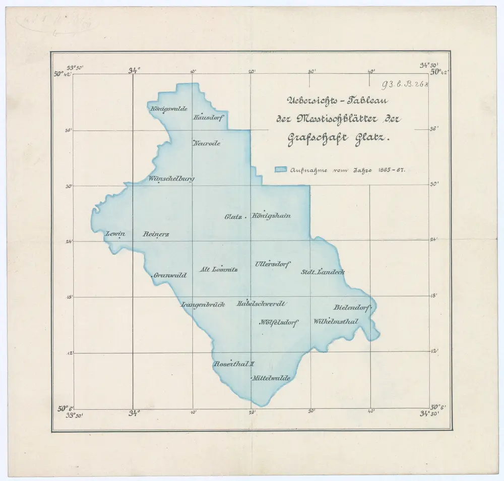 Uebersichts-Tableau der Messtischblätter der Graffschaft Glatz