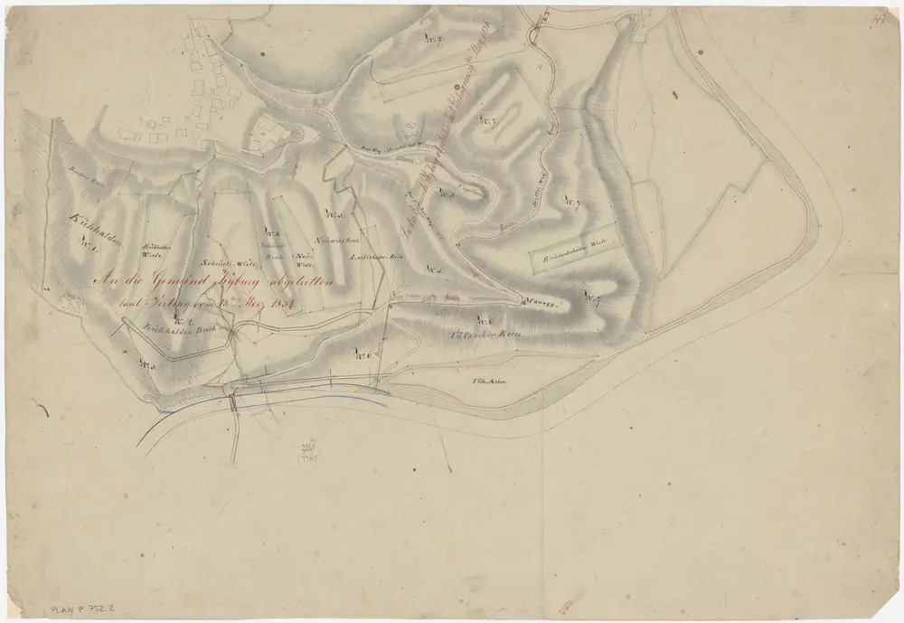 Kyburg, Töss, Illnau-Effretikon (damals Illnau), Schlatt: Staatswaldung: Kyburg: Chuehalden (Kühalden), Schürli, Tössacher und Gegend bei Schlosshalden; Grundriss (Nr. 1)