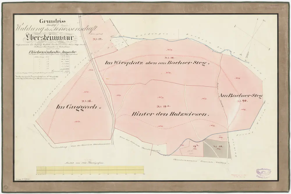 Steinmaur: Gemeinde- und Genossenschaftswaldungen: Obersteinmaurer Gemeindewaldungen Guggach, Im Wiesplatz oben am Bachser Steg, Bachsersteg (Am Bachser Steg), Hinter der Holzwis (Hinter den Holzwiesen); Grundriss