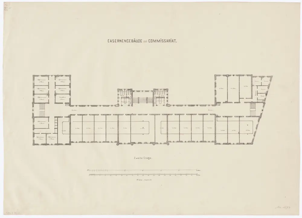 Projektierte Kaserne: 1. und 2. Stock; Grundrisse: 2. Stock; Grundriss