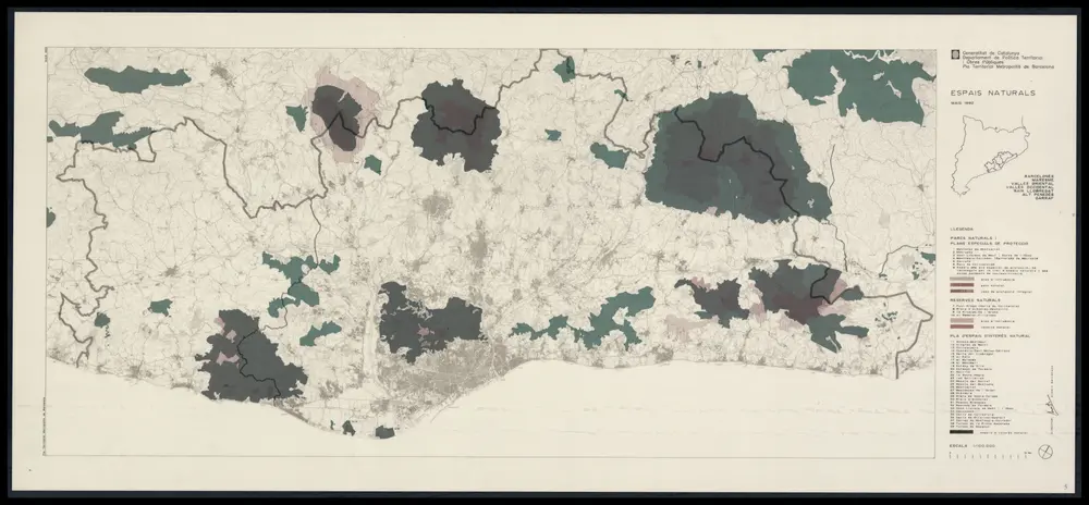 Espais naturals (maig 1992) : Barcelonès, Maresme, Vallès oriental, Vallès occidental, Baix Llobregat, Alt Penedès, Garraf