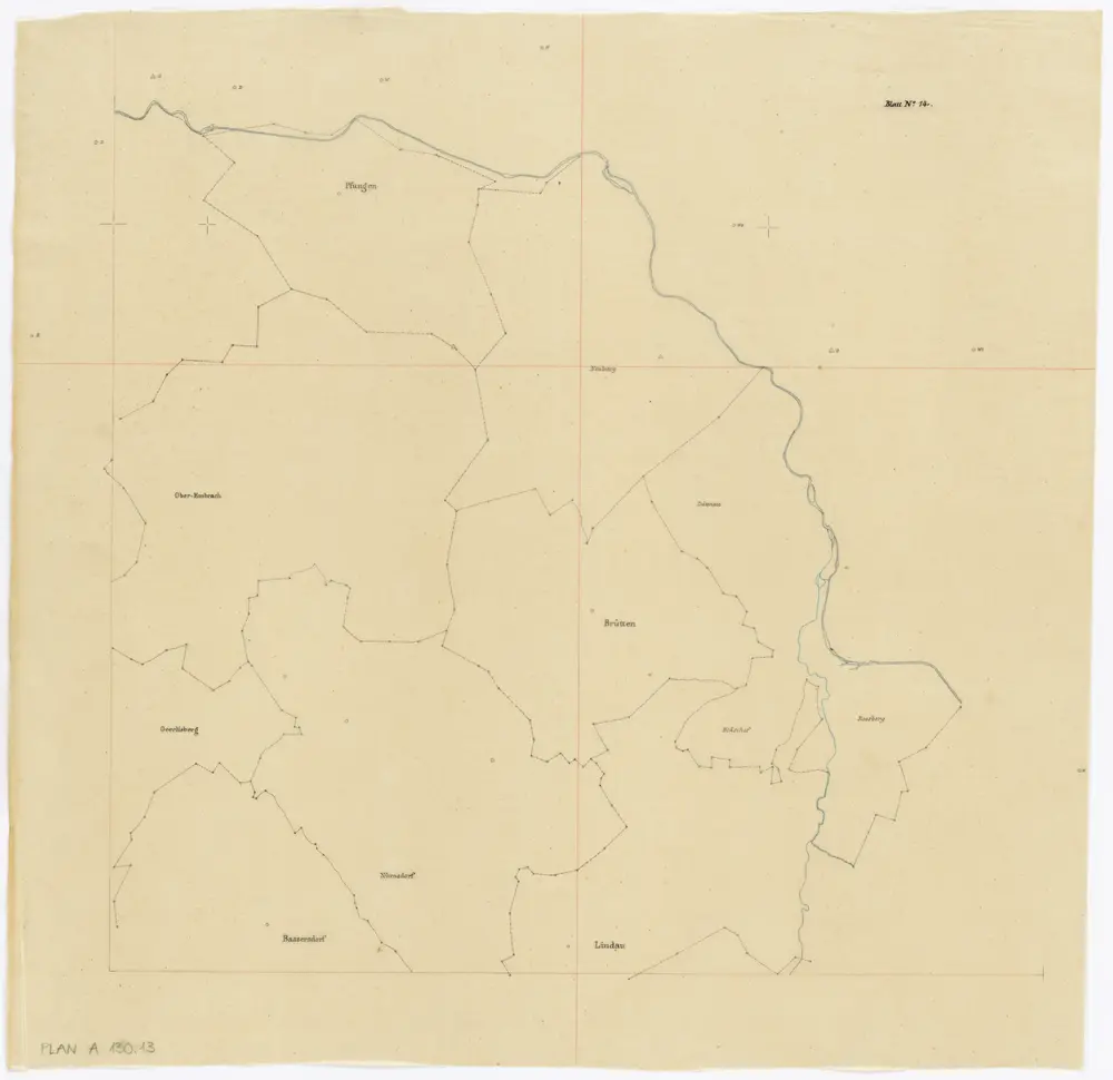 Vorlagen für die Topographische Karte des Kantons Zürich (Wild-Karte): Pausen mit Gemeindegrenzen: Blatt 14: Brütten und umliegende Gemeinden