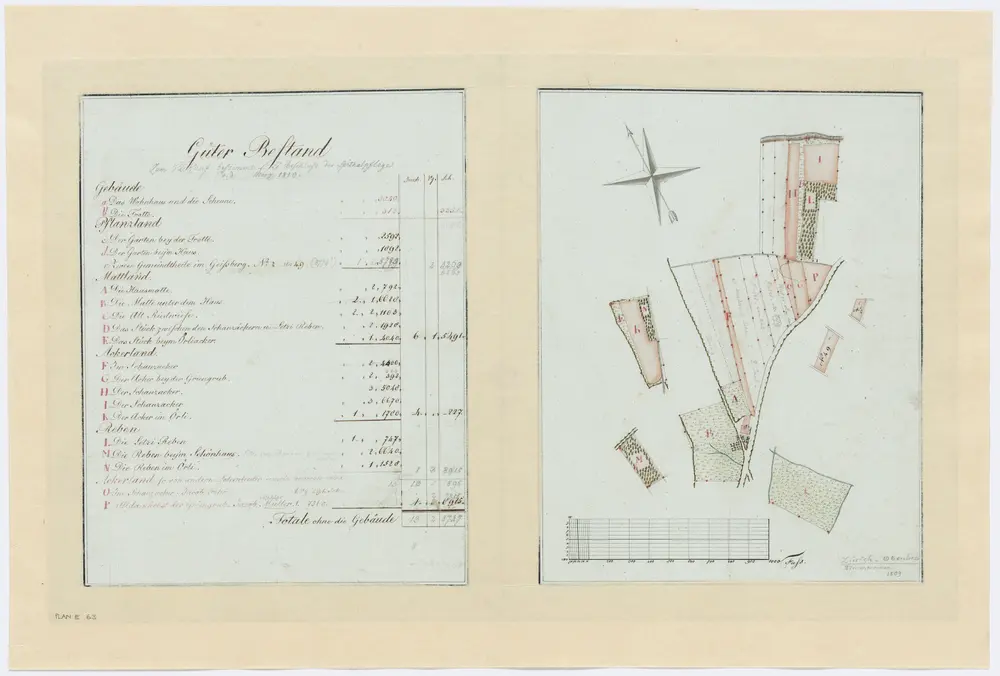 Oberstrass: Zimmermann'sches Weinhandlehen an der Obern Strasse, definitive Gütereinteilung im Jahre 1809; Grundriss