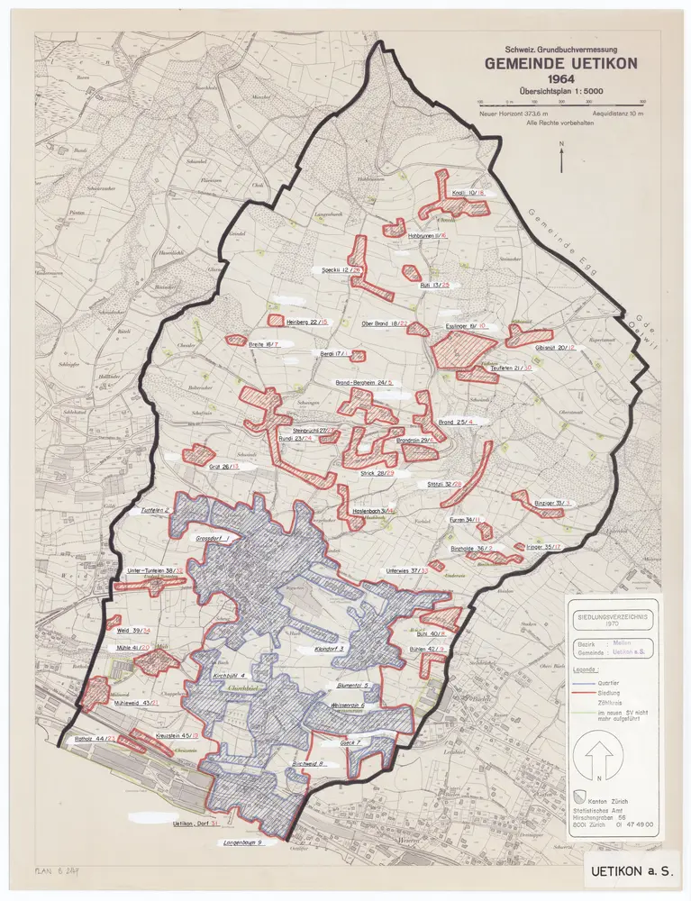 Uetikon am See: Definition der Siedlungen für die eidgenössische Volkszählung am 01.12.1970; Siedlungskarte