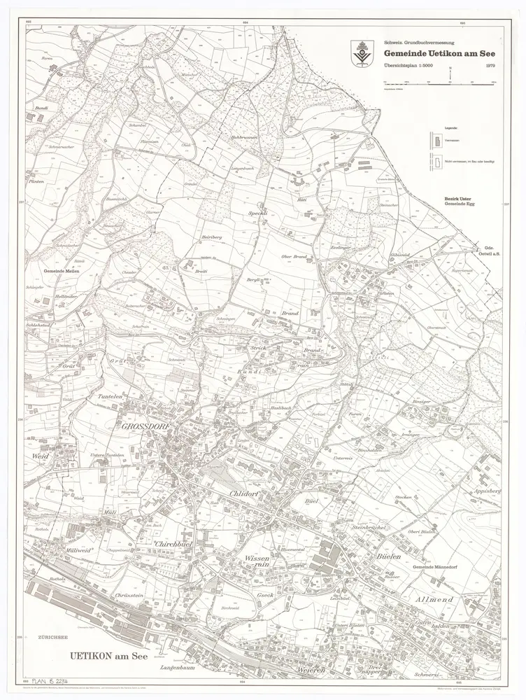 Uetikon am See: Gemeinde; Übersichtsplan (Schweizerische Grundbuchvermessung)