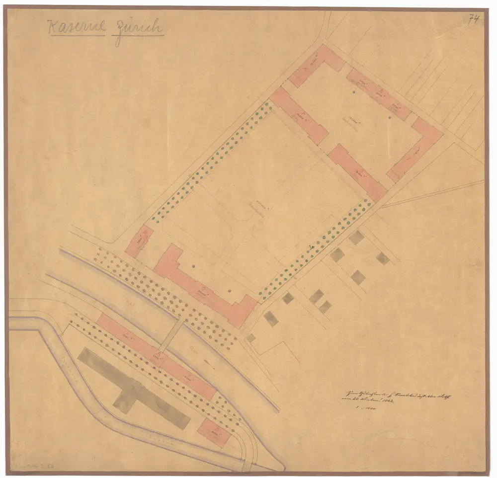 Projektierte Kaserne, Zeughaus und Stallungen: Situationsplan