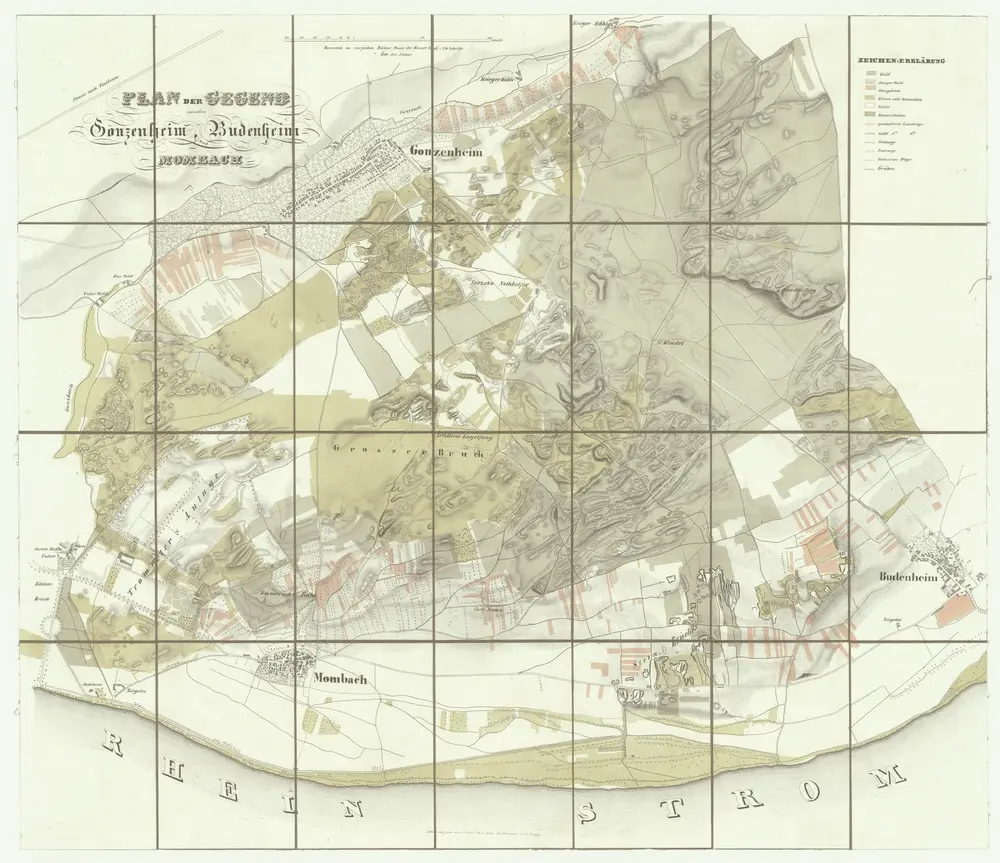 Plan der Gegend zwischen Gonzenheim, Budenheim und Mombach