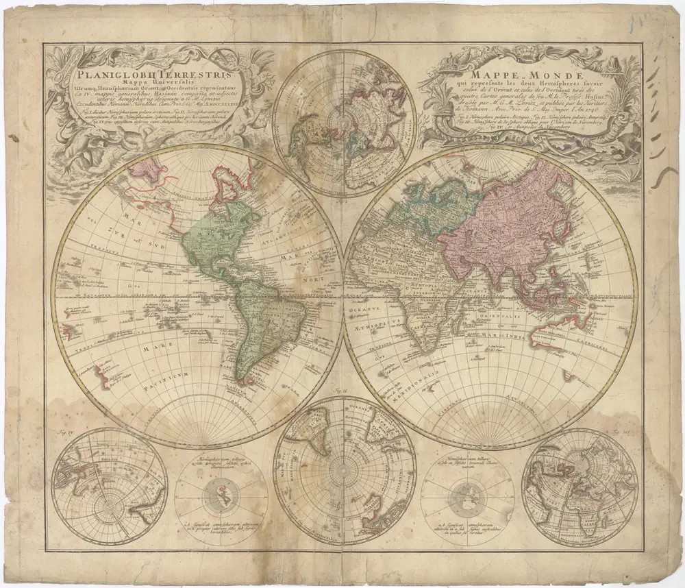 PLANIGLOBII TERRESTRIS Mappa Universalis Utrumq[ue] Hemisphaerium Orient. et Occidentale repraesentans