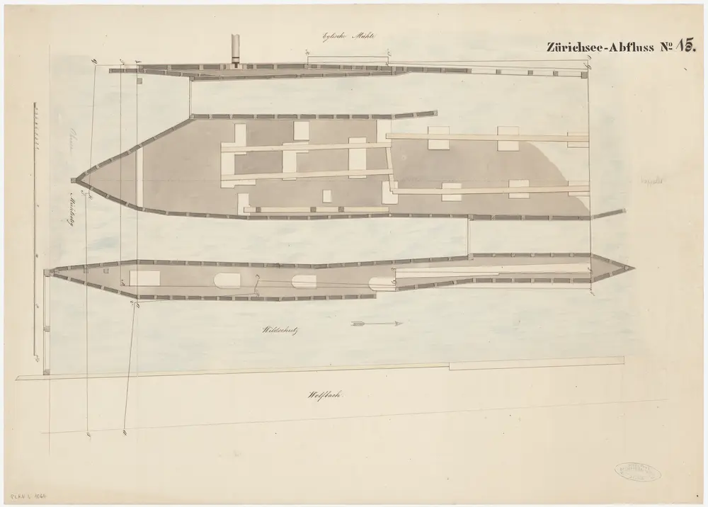 Zürich: Oberer Mühlesteg, Mühle Kappeler; Situationsplan und Grundriss (Zürichsee-Abfluss Nr. 15)