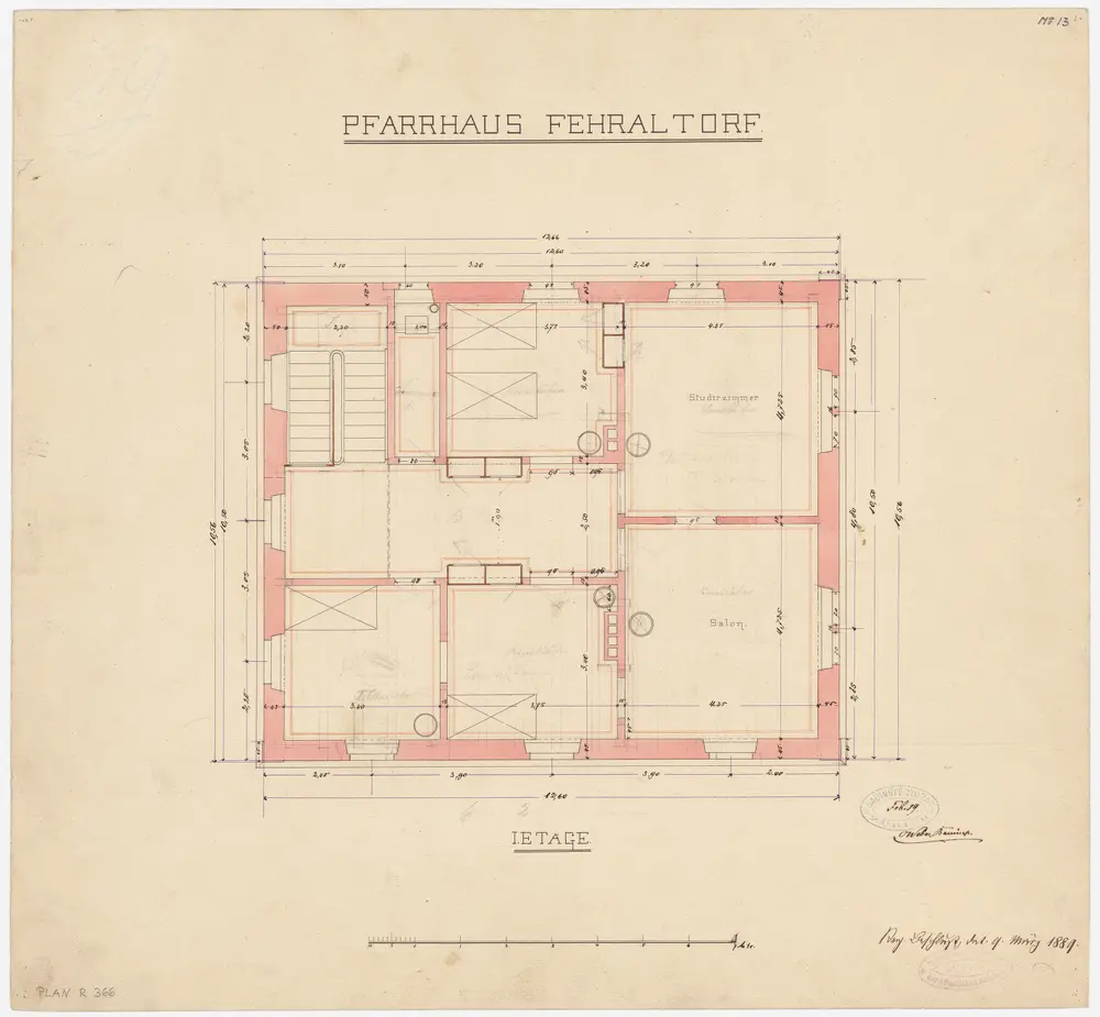 Fehraltorf: Neues Pfarrhaus, 1. Stock; Grundriss (Nr. 13)