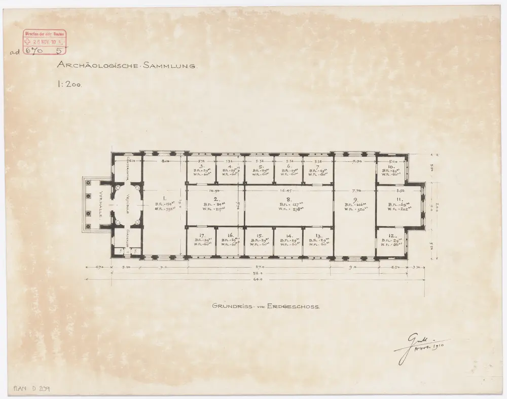 Universität Zürich, projektierte Archäologische Sammlung: Erdgeschoss; Grundriss