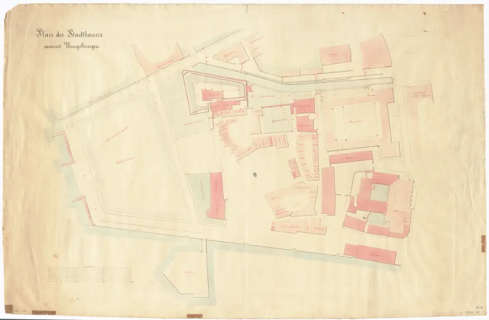 Bauplatz des Stadthauses mit Umgebung; Situationsplan