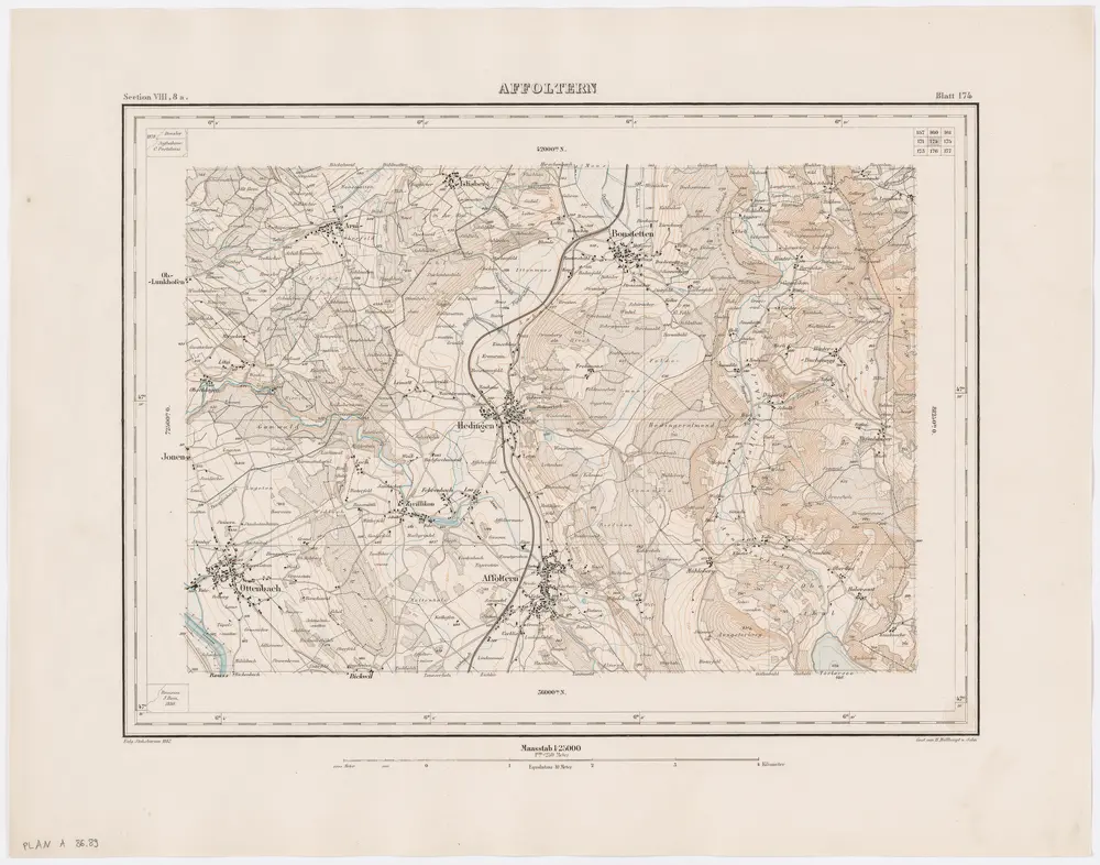 Topographischer Atlas der Schweiz (Siegfried-Karte): Den Kanton Zürich betreffende Blätter: Blatt 174: Affoltern am Albis