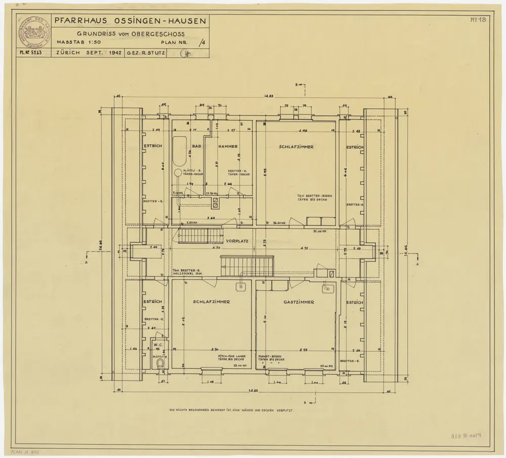 Ossingen: Pfarrhaus, 1. Stock; Grundriss (Nr. 18)