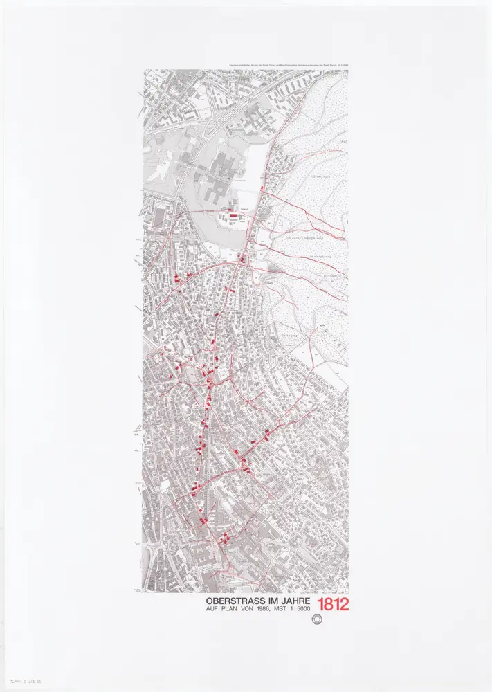 Historische Bauzustände der Zürcher Aussenquartiere in 48 Blättern: Oberstrass im Jahre 1812 auf einem Plan von 1986; Übersichtsplan