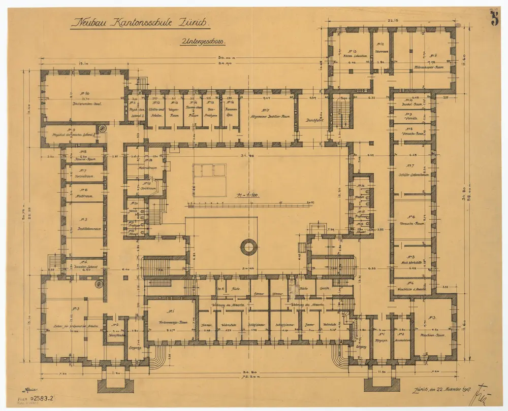 Universität Zürich (Chemisches Institut) und Kantonsschule Zürich, Neubau Rämistrasse 76: Grundrisse: Untergeschoss; Grundriss