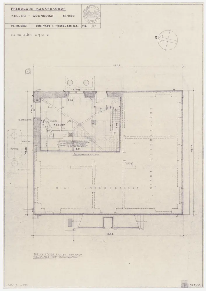 Bassersdorf: Pfarrhaus; Grundriss des Kellers