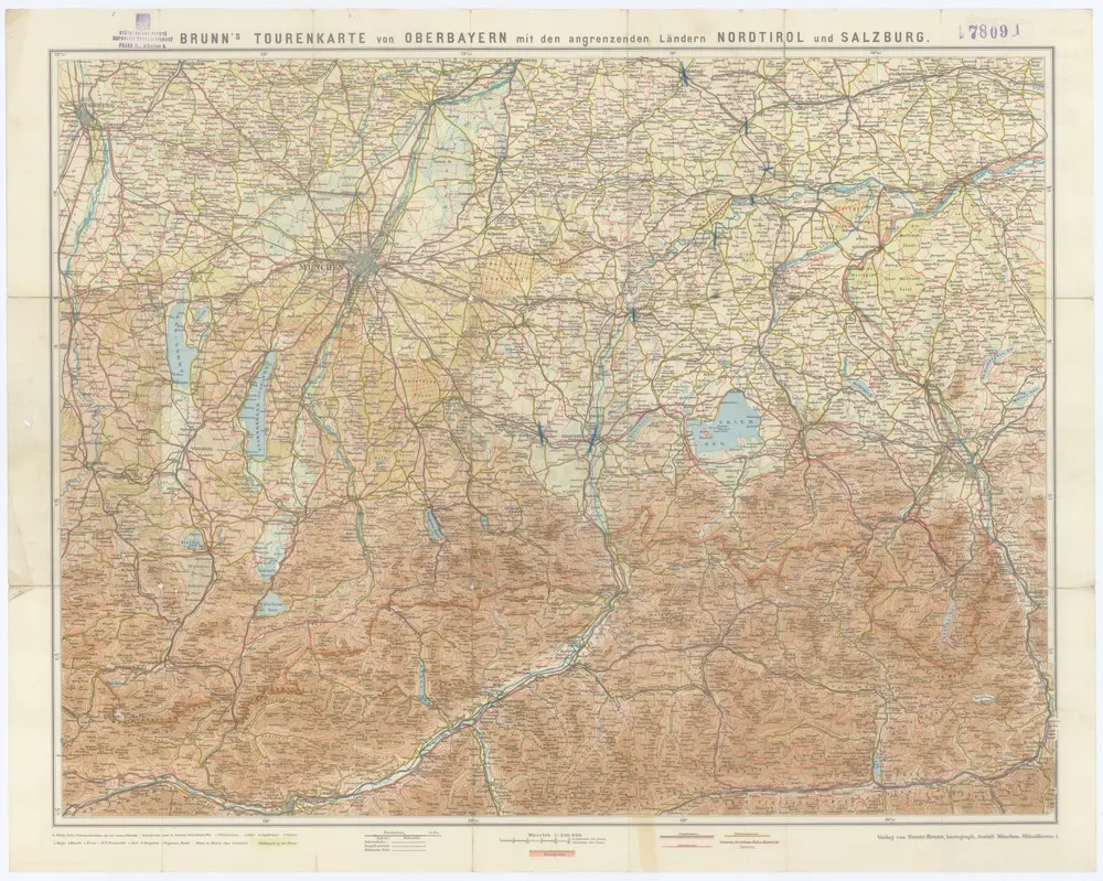 Brunn ́s Tourenkarte von Oberbayern mit den angrenzenden Ländern Nordtirol und Salzburg