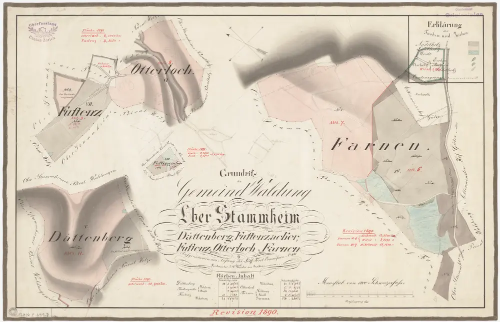 Oberstammheim: Gemeinde- und Genossenschaftswaldungen: Gemeindewaldungen Tätenberg (Dättenberg), Otterloch, Fustets (Fustenz), Fustets-Acker, Farnen; Grundrisse