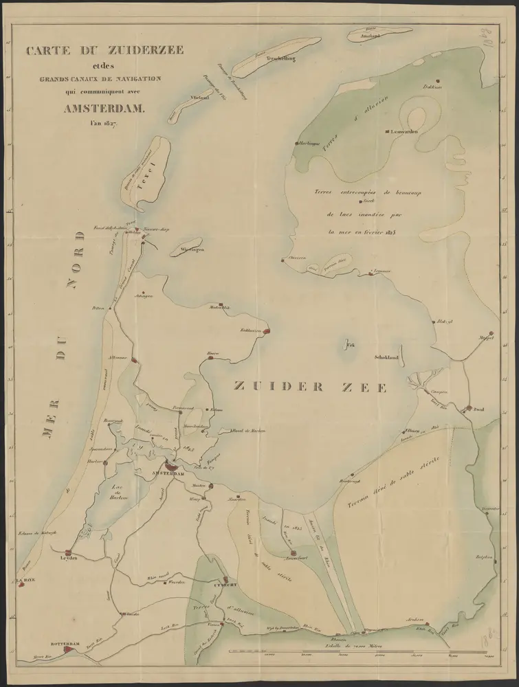 Carte du Zuiderzee et des grands canaux de navigation, qui communiquent avec Amsterdam, l'an 1827.