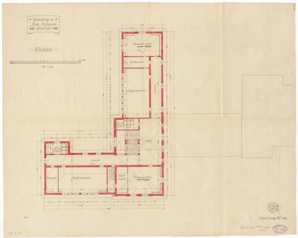 Winterthur: Technikum, Ostbau, Dachstock; Grundriss (Nr. 19)