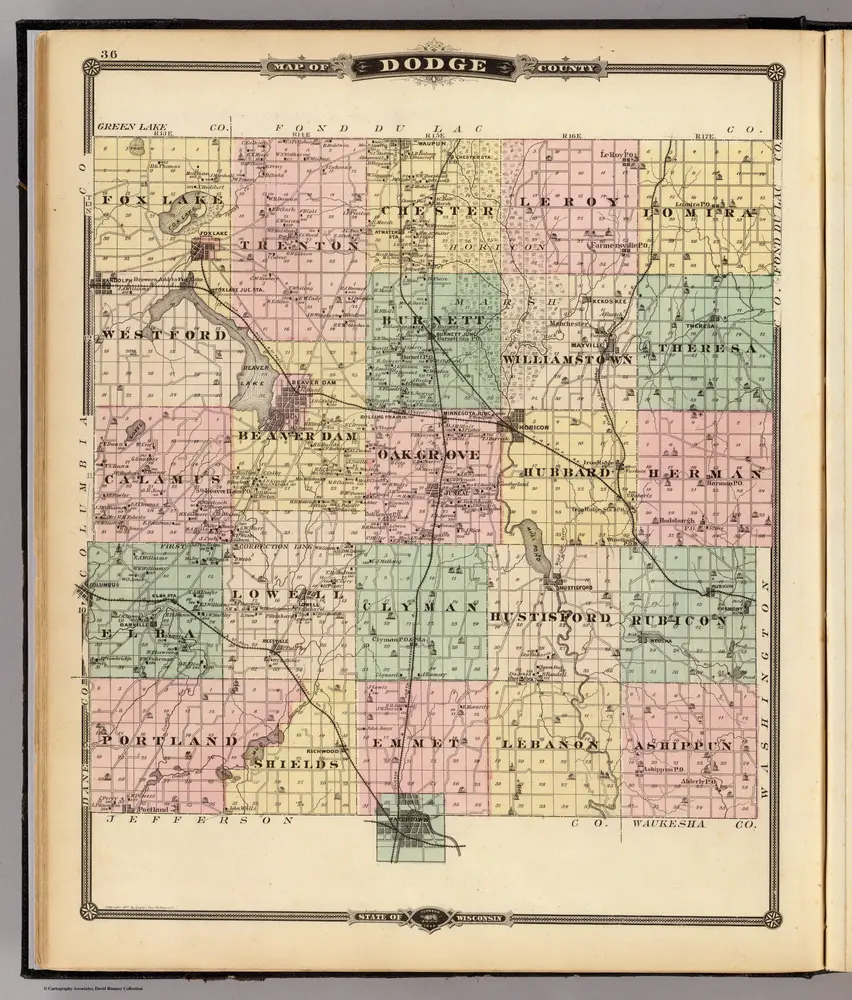 Map of Dodge County, State of Wisconsin.