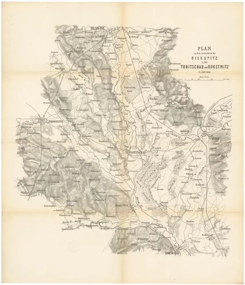 Plan zu den Gefechten bei Biskupitz 14. Juli Tobitschau und Roketnitz 15. Juli 1866