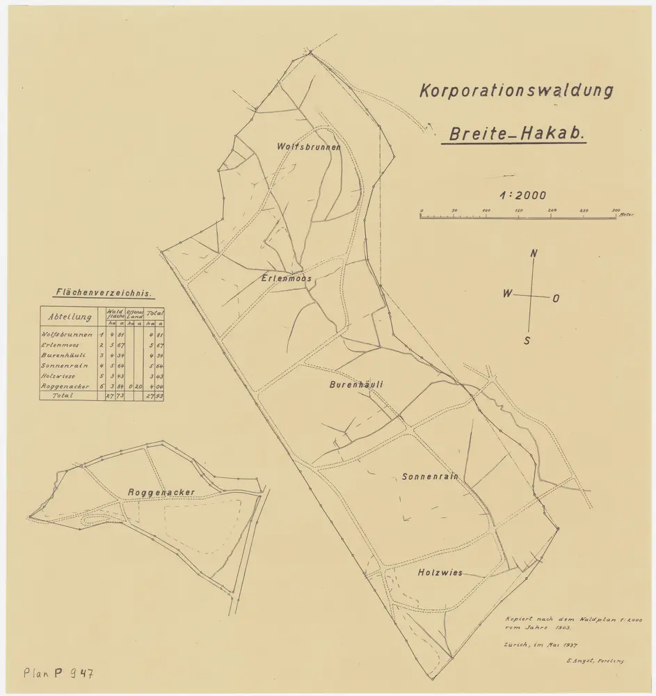 Nürensdorf: Genossenschaftswaldung Breite-Hakab mit Wolfsbrunnen, Erlenmoos, Purenhäuli (Im Baurenhäuli), Sunnenrain (Sonnenrain), Holzwis (Holzwies), Roggenacher (Roggenacker); Grundrisse