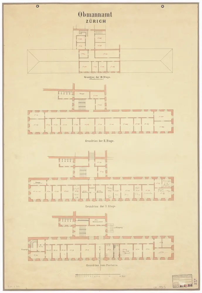 Obmannamt: Erdgeschoss bis 3. Stock; Grundrisse