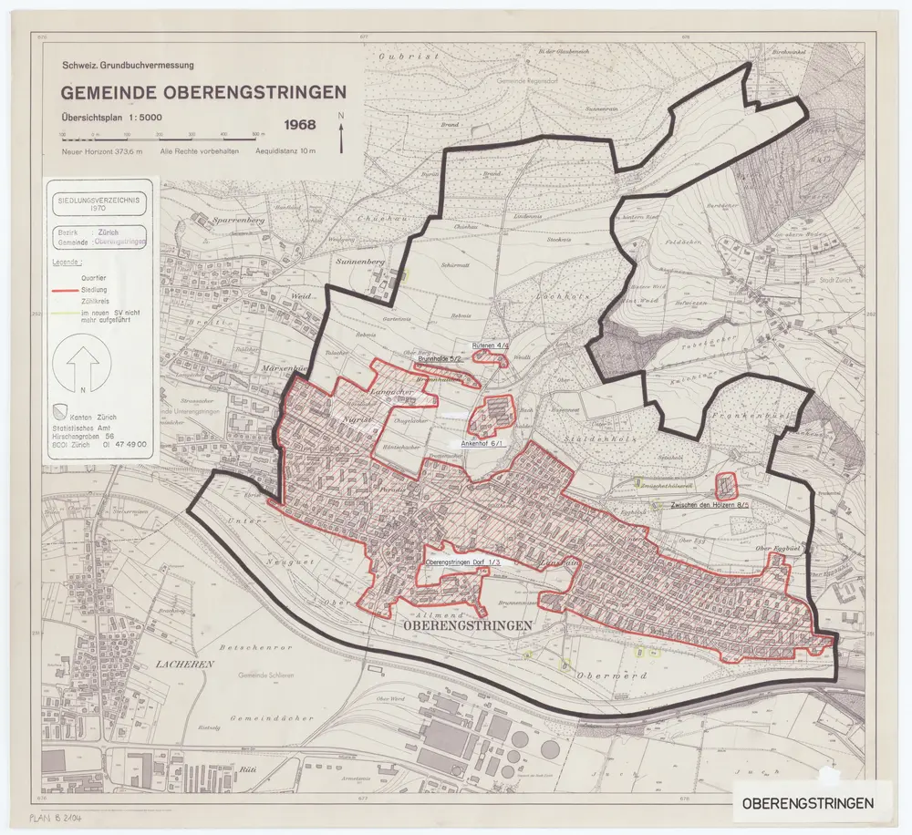 Oberengstringen: Definition der Siedlungen für die eidgenössische Volkszählung am 01.12.1970; Siedlungskarte