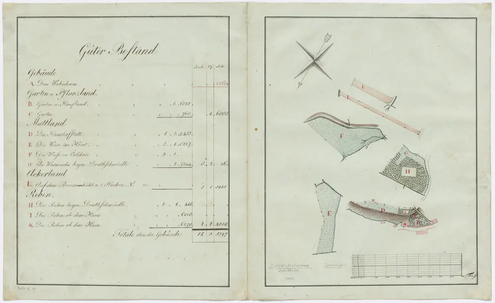 Unterstrass: Leuthold'sches Weinhandlehen, definitive Gütereinteilung im Jahre 1809; Grundriss