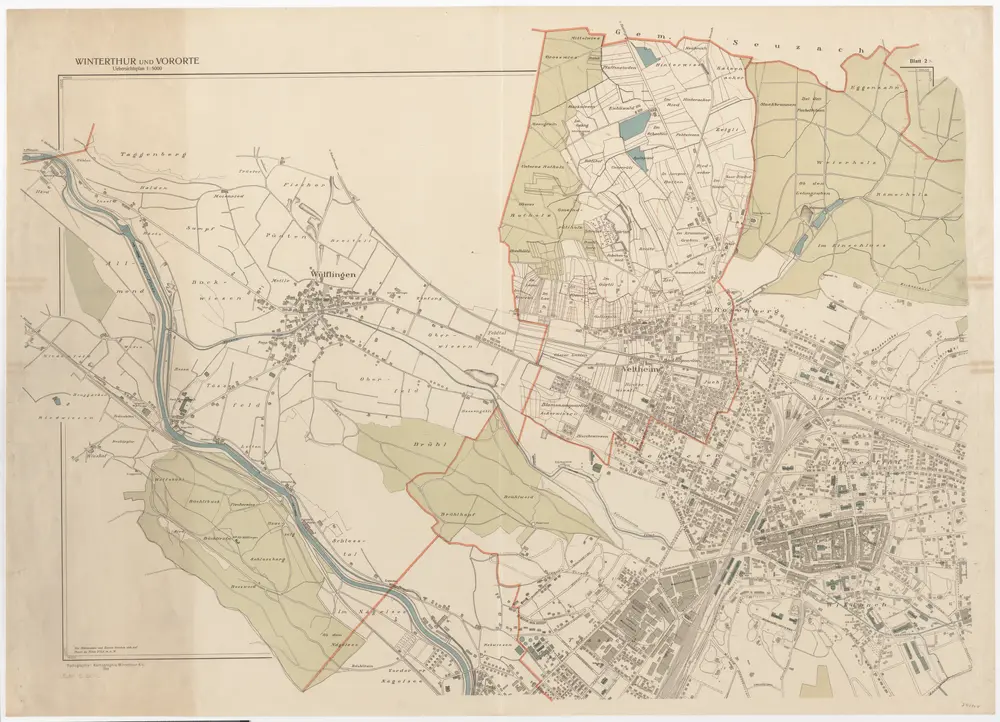 Winterthur, Oberwinterthur, Veltheim, Wülflingen: Stadtgemeinde und umliegende Gemeinden; Übersichtsplan: Blatt 2