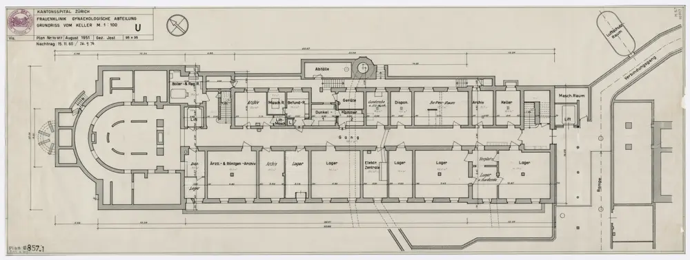 Zürich: Kantonsspital, Frauenklinik, Gynäkologische Abteilung; Grundrisse: Keller