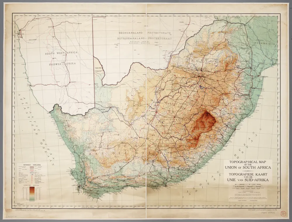 Topographical map of the Union of South Africa = Topografiese kaart van die Unie van Suid-Afrika / A.D. Lewis ; comp. in the Office of the Director of Irrigation