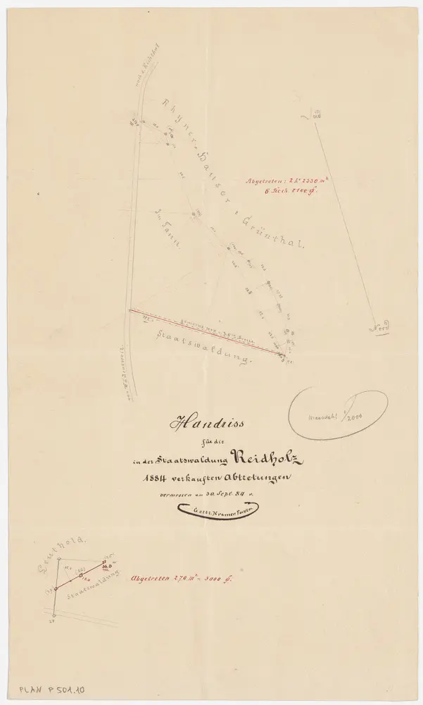 Schönenberg, Richterswil, Wädenswil: Staatswaldungen: Wädenswil: Im Jahr 1884 verkaufte Abtretungen im Reidholz; Grundrisse