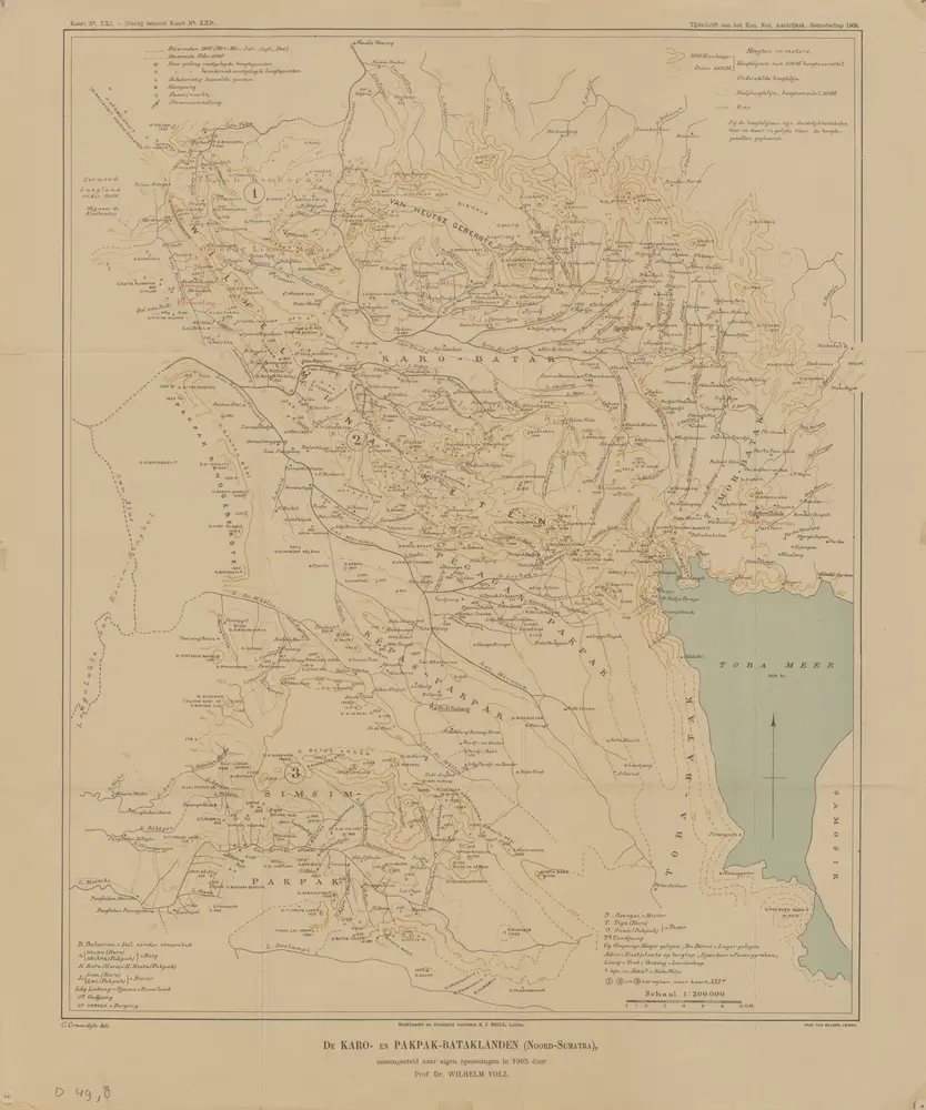 De Karo- en Pakpak-Bataklanden (Noord-Sumatra) / samengesteld naar eigen opnemingen in 1905 door Prof. Dr. Wilhelm Volz ; C. Craandijk del