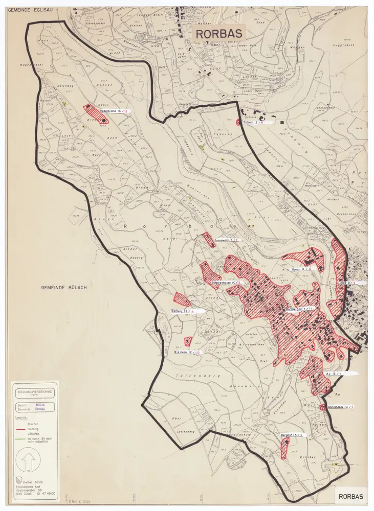 Rorbas: Definition der Siedlungen für die eidgenössische Volkszählung am 01.12.1970; Siedlungskarte