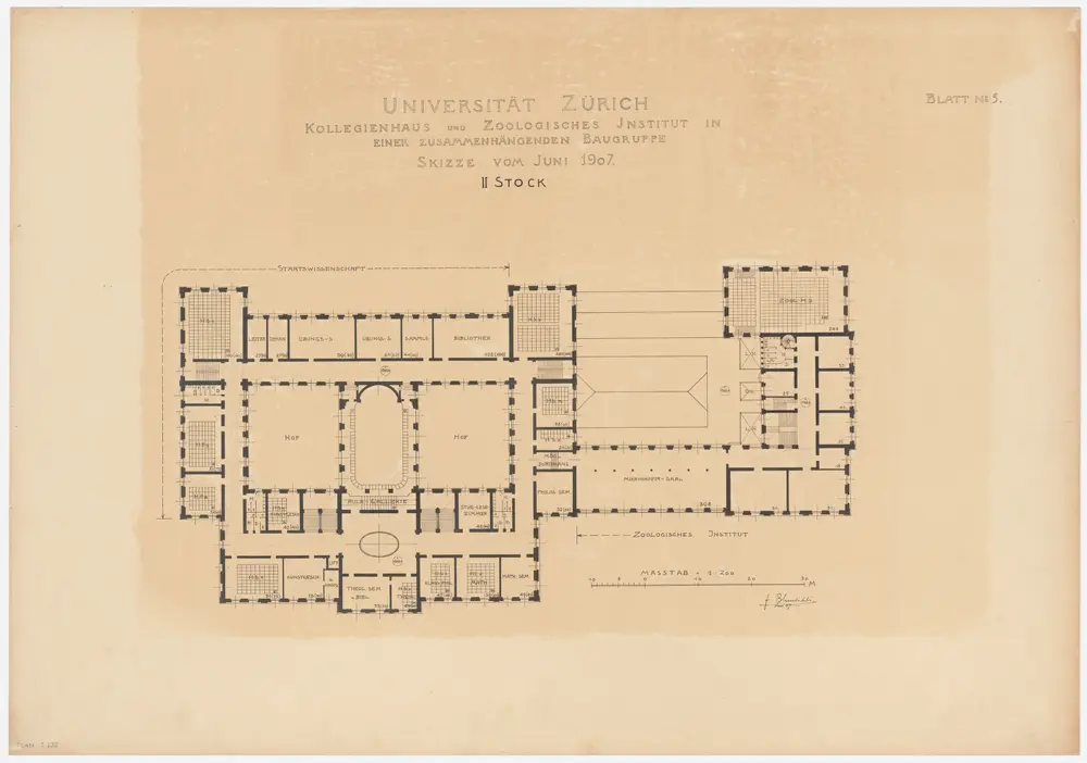 Zürich: Universität, Kollegienhaus und Zoologisches Institut; 2. Obergeschoss; Grundriss