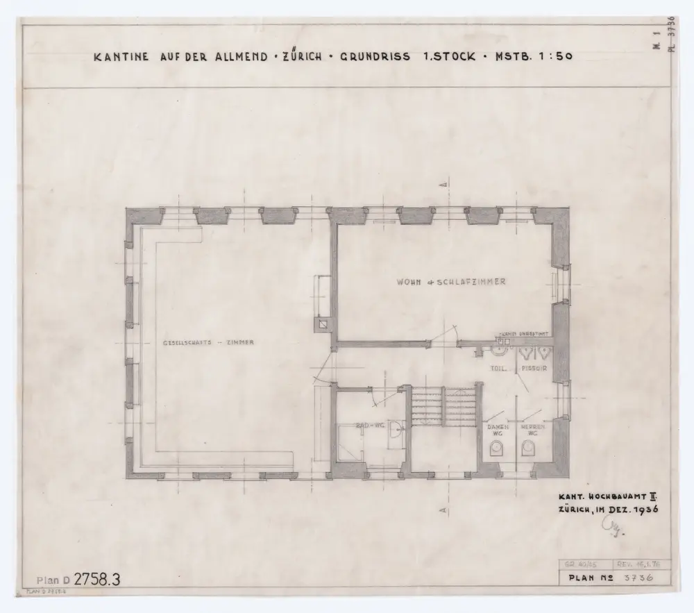 Allmend Brunau, Kantine: Grundrisse: 1. Stock; Grundriss