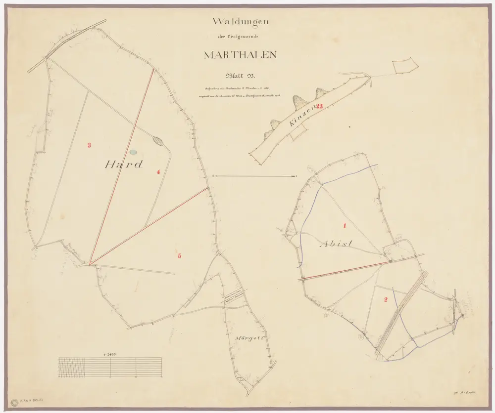 Marthalen: Gemeindewaldung: Hard, Chinzen (Kinzen), Mörgeli, Oobis (Abist); Grundrisse (Blatt B)