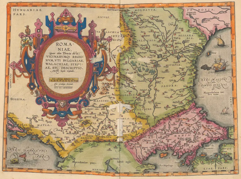 Romaniae, (quae olim Thracia dicta) Vicinarumque Regionum, Uti Bulgariae, Walachiae, Syrfiae, Etc. Descriptio. [Karte], in: Theatrum orbis terrarum, S. 283.